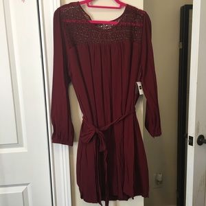 Gap Burgundy Lace Yoke Dress w Tie Waist